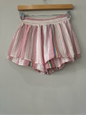 The Jetset Diaries Red Stripe Lightweight Summer Shorts with Rainbow Trim size M